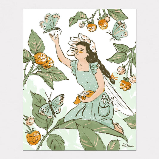 Berries and Butterflies Paper Print