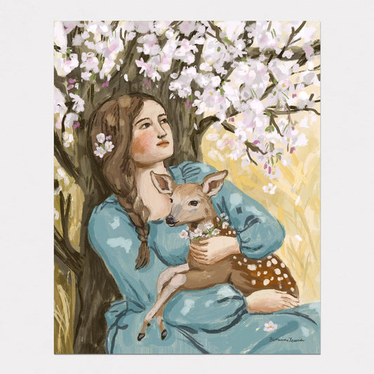 Cherry Blossom Fawn Paper Print
