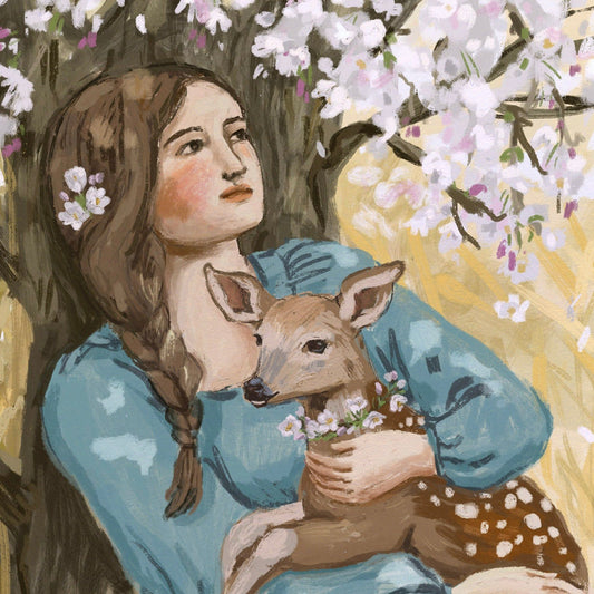 Cherry Blossom Fawn Paper Print