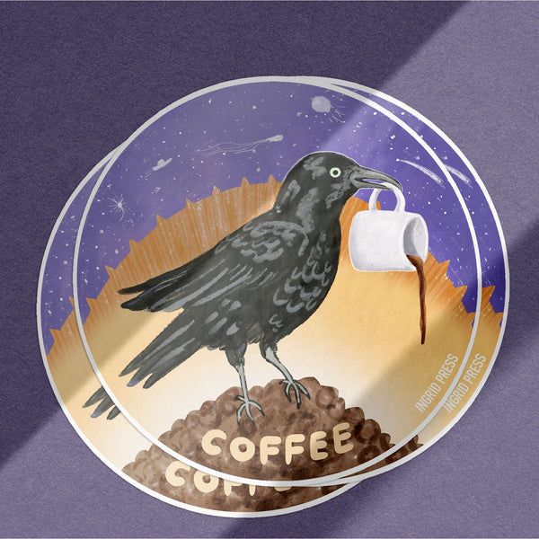 Cosmic Coffee Raven Die-Cut Sticker Wholesale