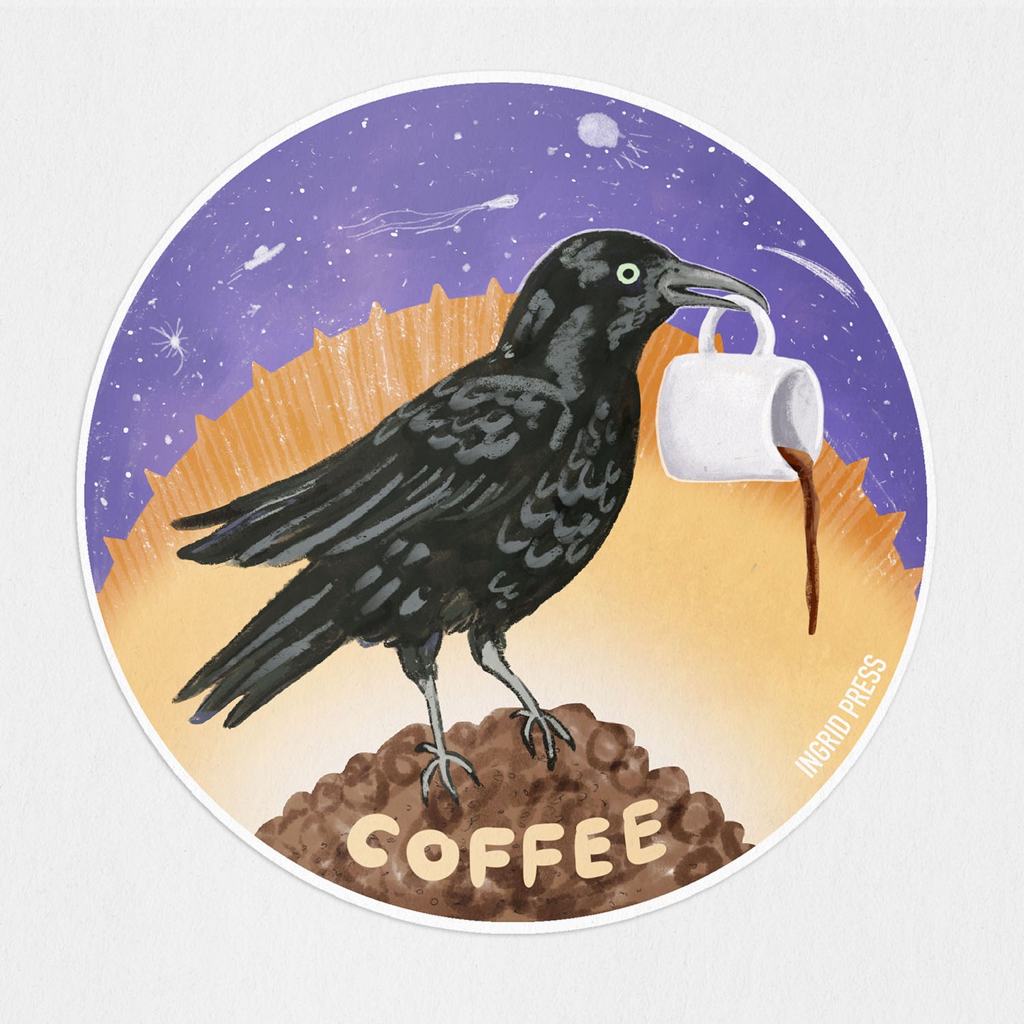 Cosmic Coffee Raven Die-Cut Sticker