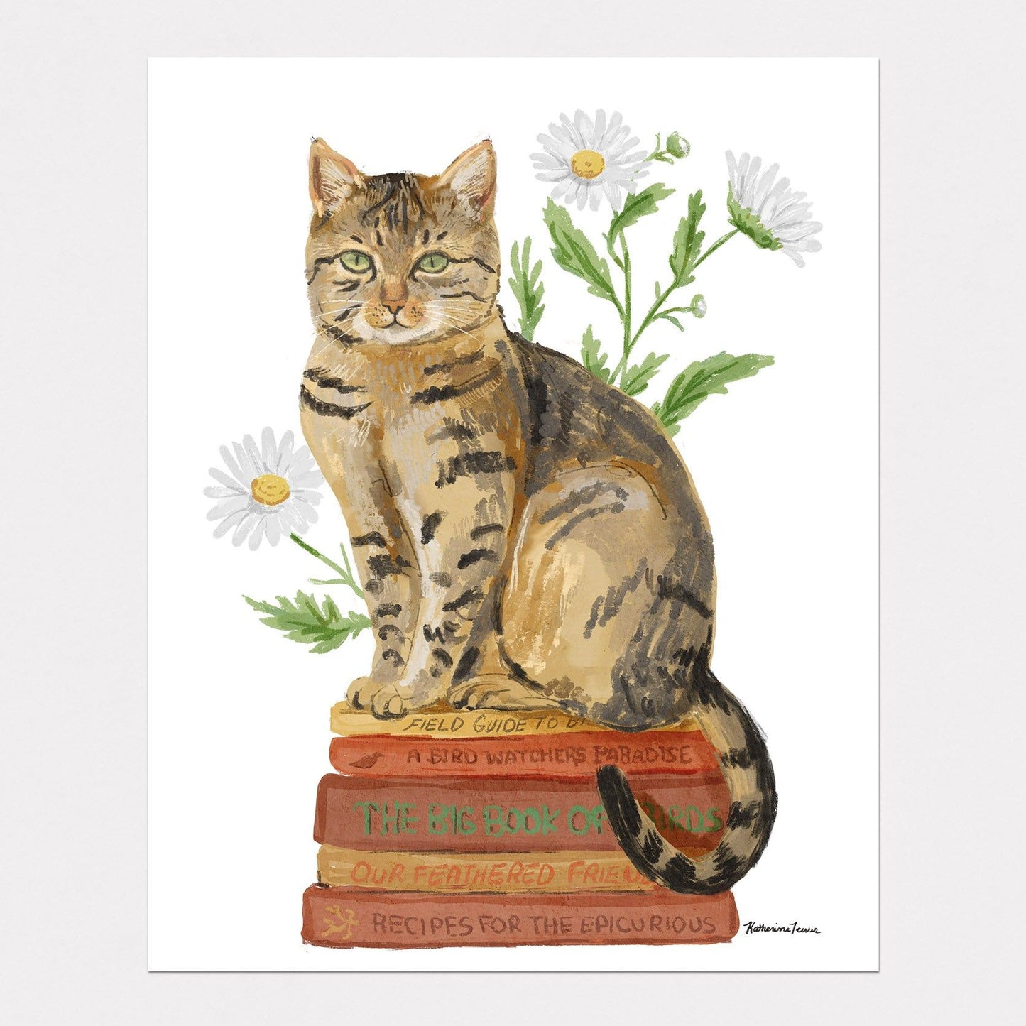 Daisy Book Cat Paper Print