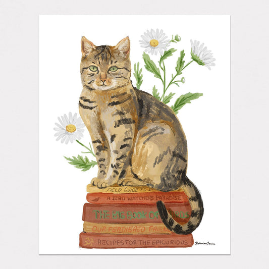 Daisy Book Cat Paper Print