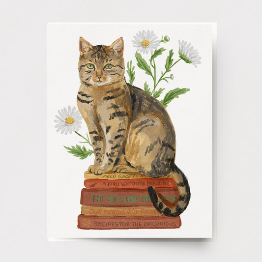Daisy Book Cat Card