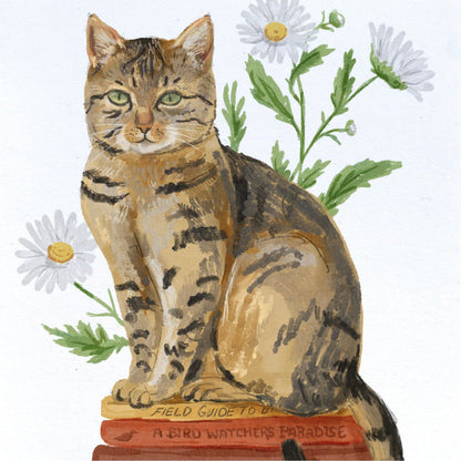 Daisy Book Cat Paper Print