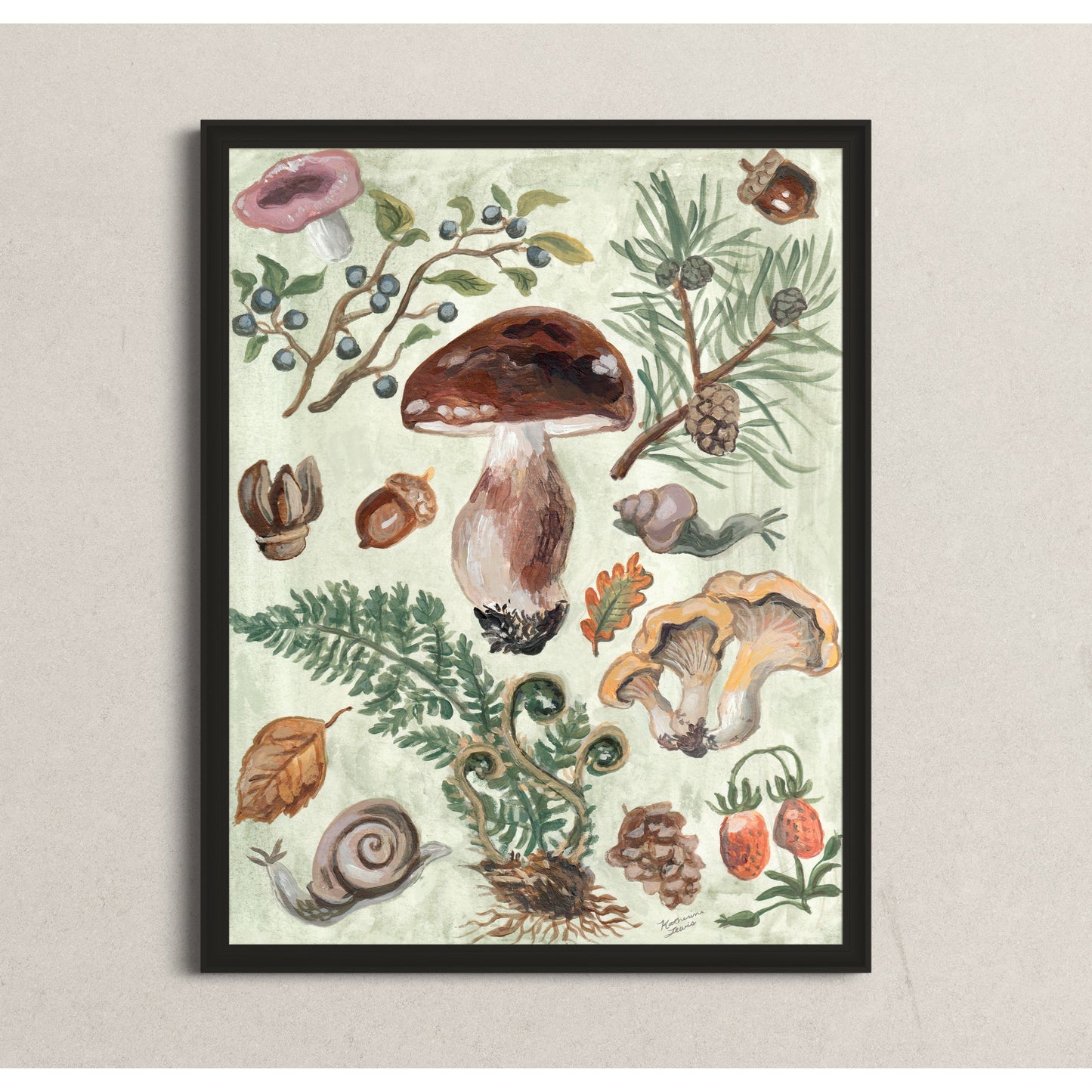 Mushroom Forest Framed Illustration Print