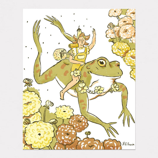 Frog and Flower Seeds Paper Print