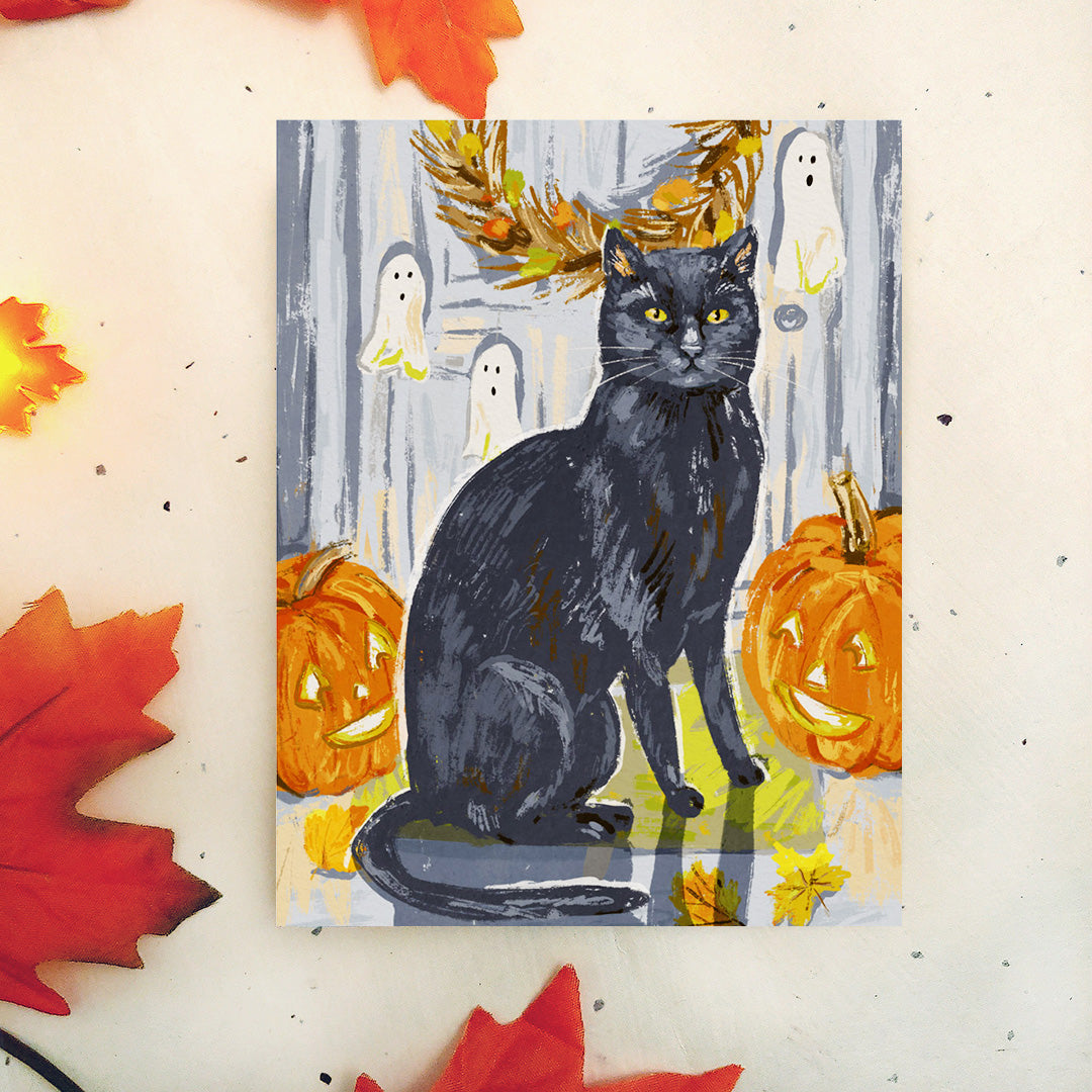 Halloween Door Cat Card HA-110