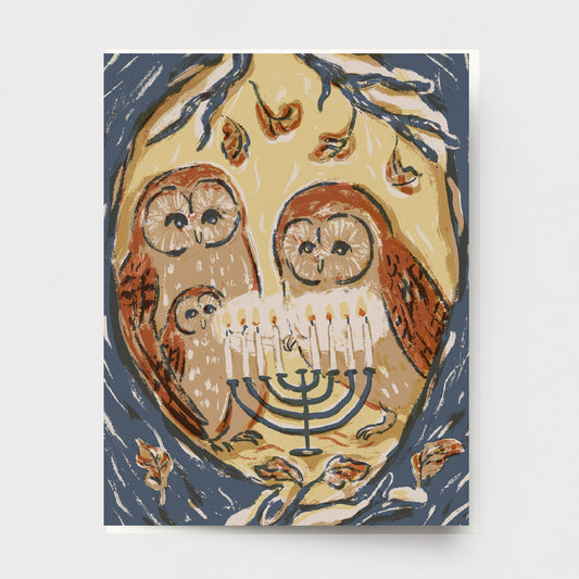 Hanukkah Owl Family Card H-125