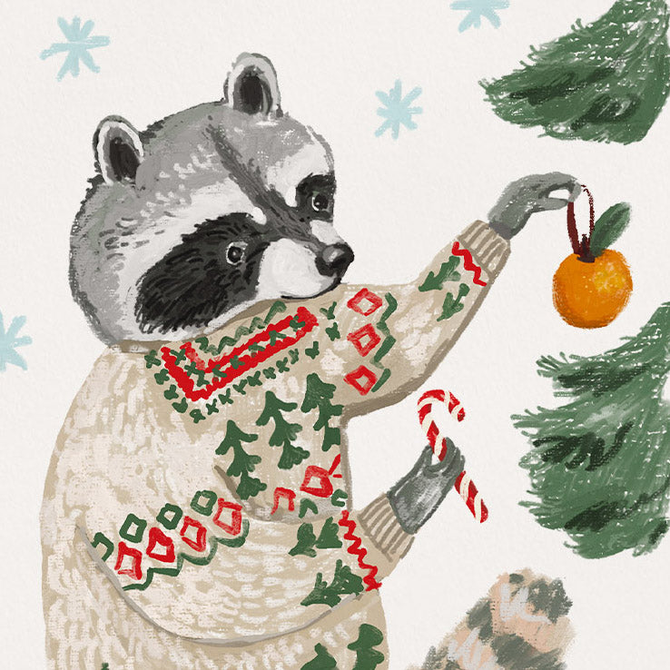Holiday Raccoon Card H-117