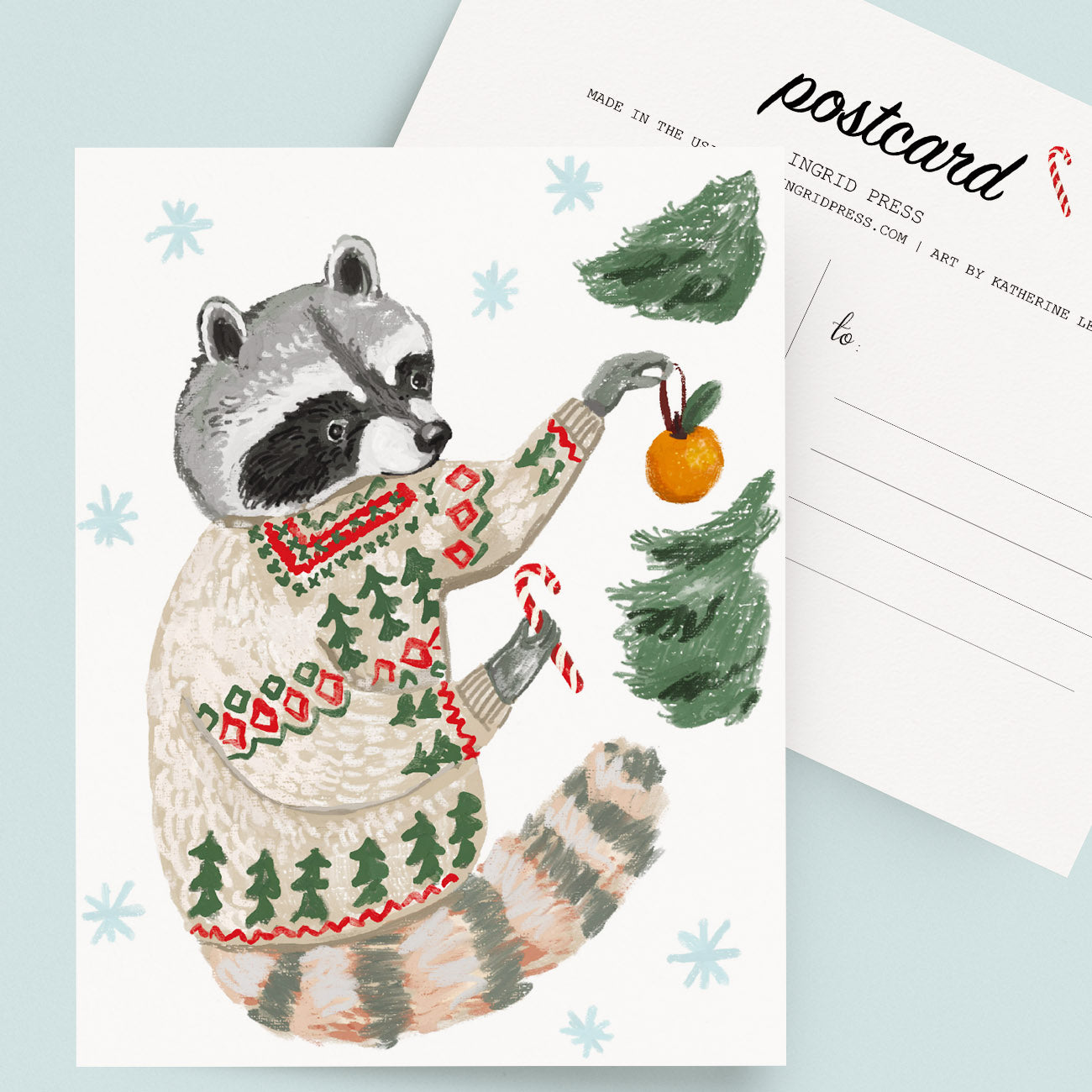 Holiday Raccoon | 10 Holiday Postcards