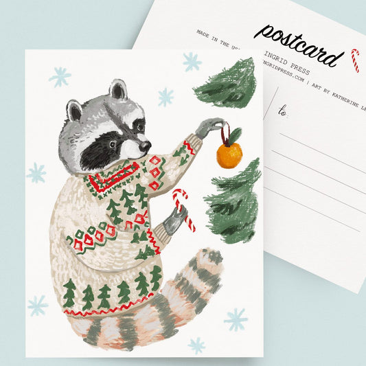 Holiday Raccoon 10 Postcards