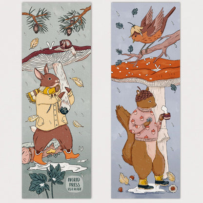 Mushroom Rain Double-Sided Bookmark 16 Set