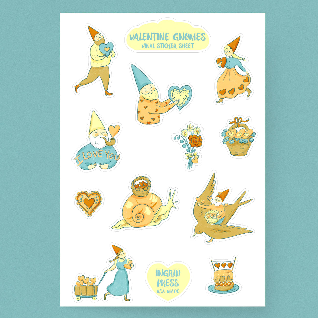 Gnome Valentine Sticker Sheet