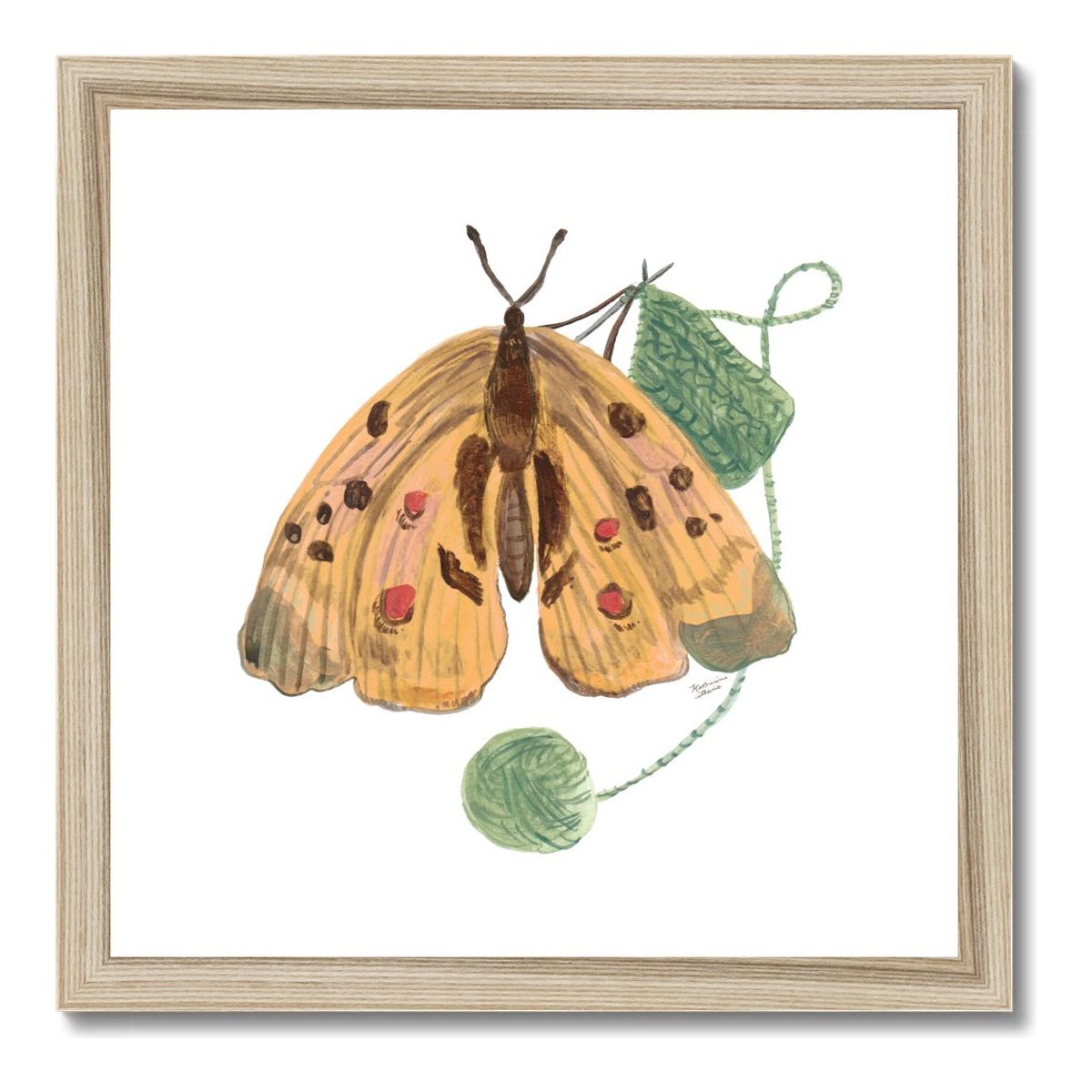 Knitting Butterfly Framed Illustration Print 12x12