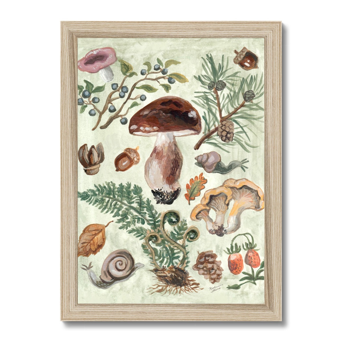 Mushroom Forest Framed Illustration Print