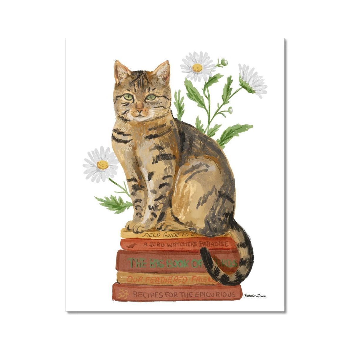 Daisy Book Cat Paper Print