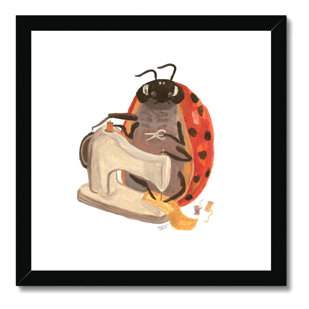 Sewing Ladybug Framed Illustration Print